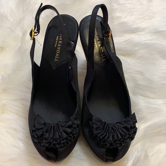 🆕 Loeffler Randall Made in Italy Slingback Black Satin and Wooden Heels - Picture 2 of 5